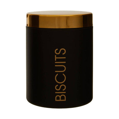 Black Enamel Biscuit Canister with Gold Lid