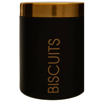 Black Enamel Biscuit Canister with Gold Lid