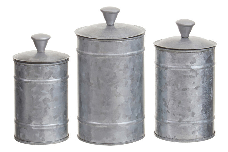 Set of Three Galvanised Steel Canisters
