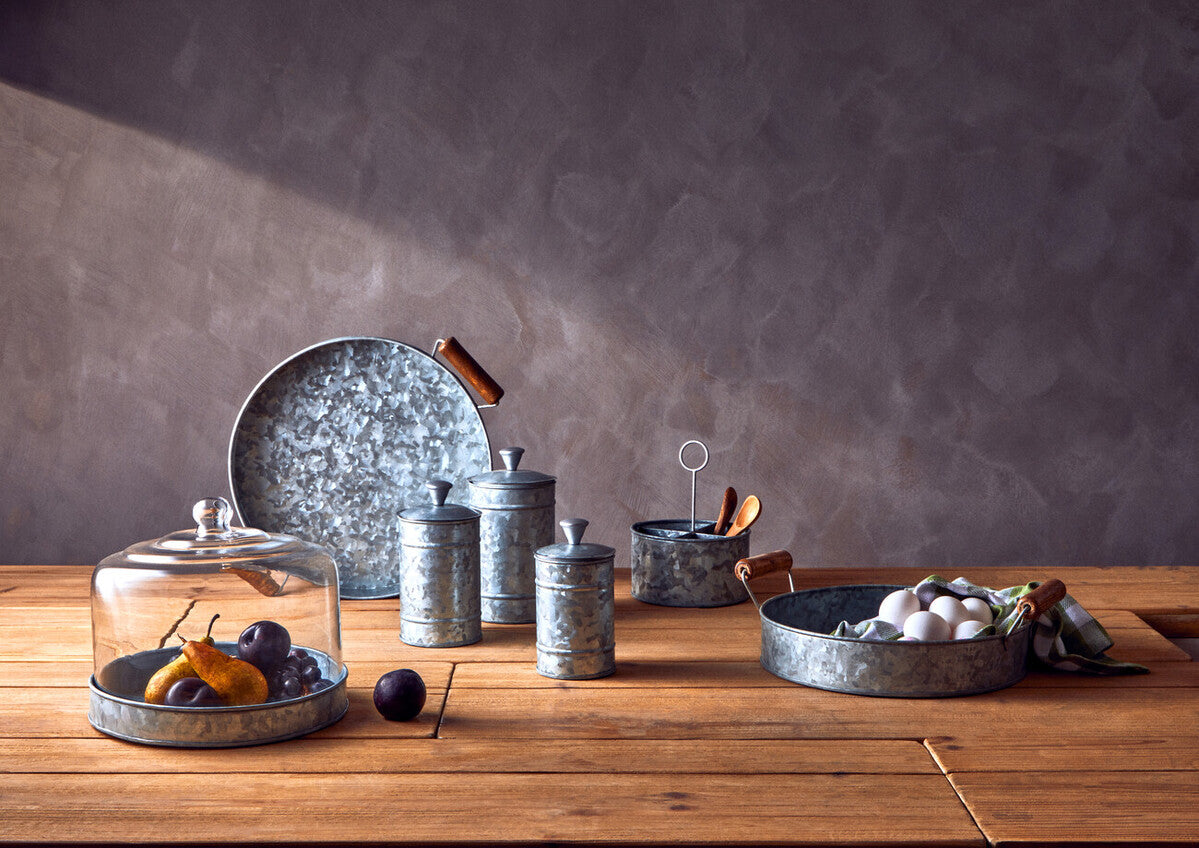 Set of Three Galvanised Steel Canisters