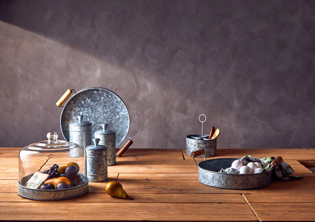 Set of Three Galvanised Steel Canisters