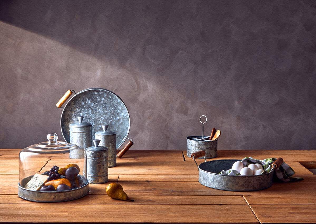 Set of Three Galvanised Steel Canisters