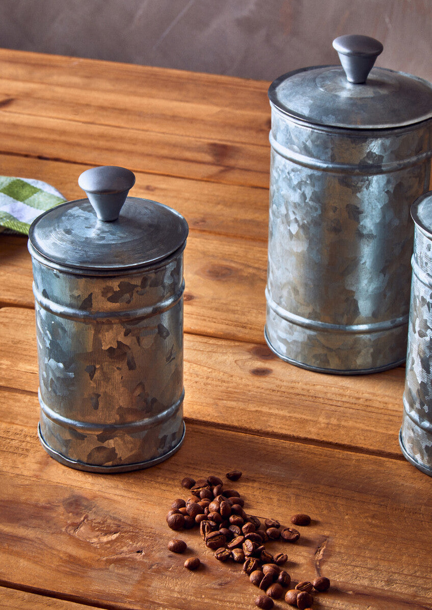 Set of Three Galvanised Steel Canisters