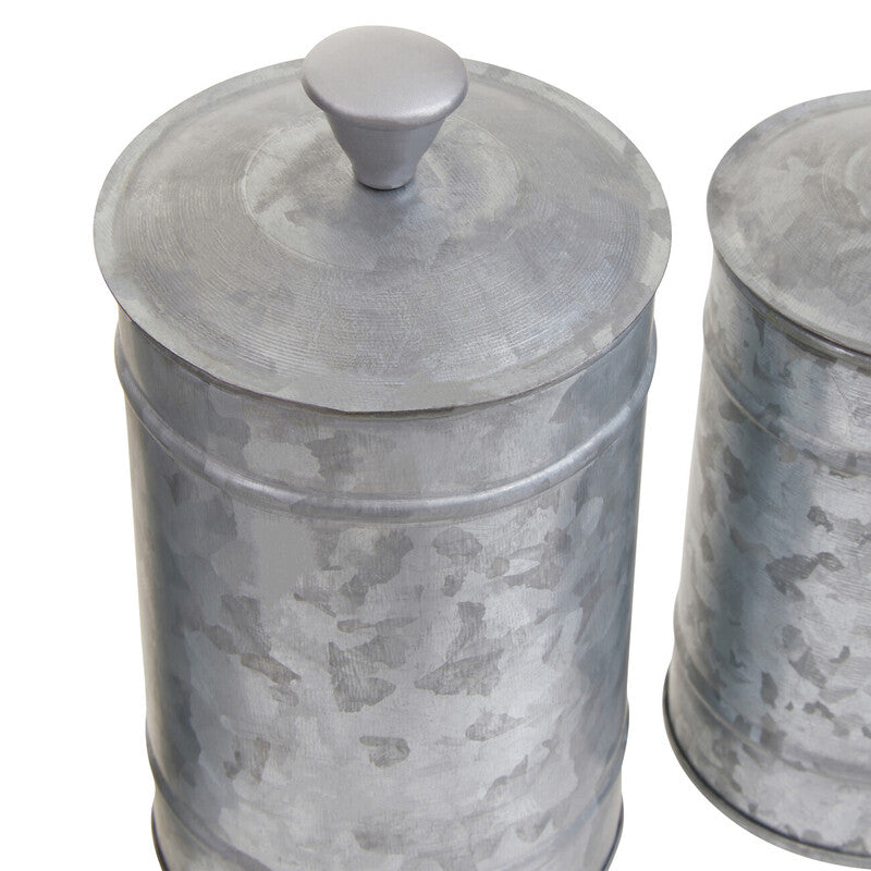 Set of Three Galvanised Steel Canisters