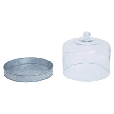 Galvanised Steel Cake Plate with Glass Dome