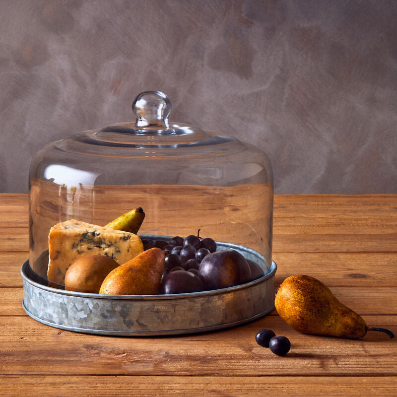 Galvanised Steel Cake Plate with Glass Dome