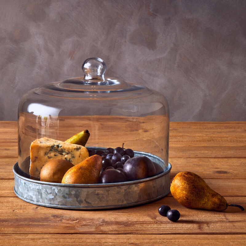 Galvanised Steel Cake Plate with Glass Dome