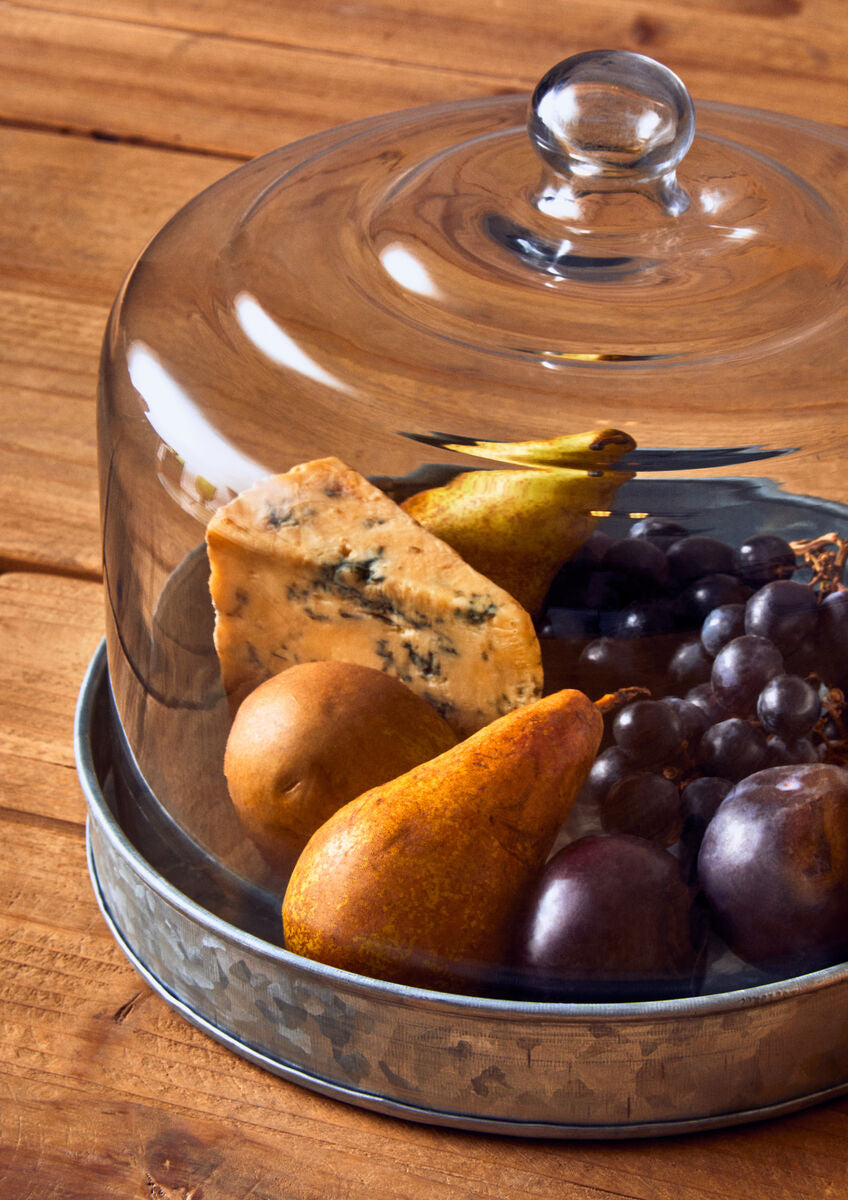 Galvanised Steel Cake Plate with Glass Dome