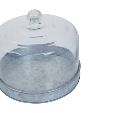 Galvanised Steel Cake Plate with Glass Dome