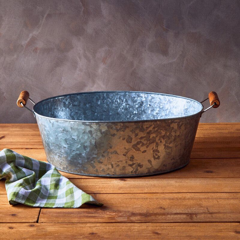 Galvanised Steel Drinks Tub with Wood Handles