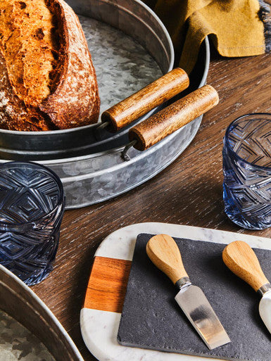 Set of Three Round Galvanised Steel Trays with Wooden Handles
