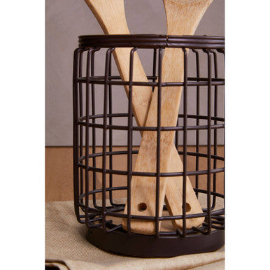 Round Bronze Utensil Holder