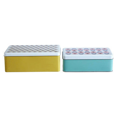 Set of Two Rectangular Storage Tins with Floral Lids