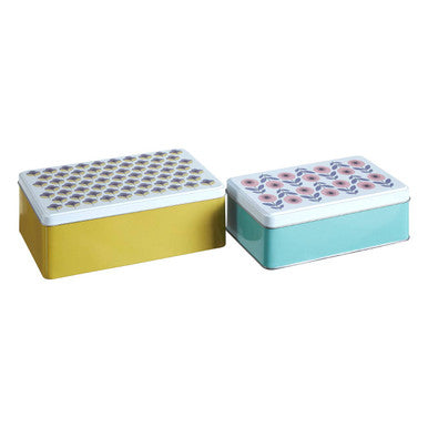 Set of Two Rectangular Storage Tins with Floral Lids