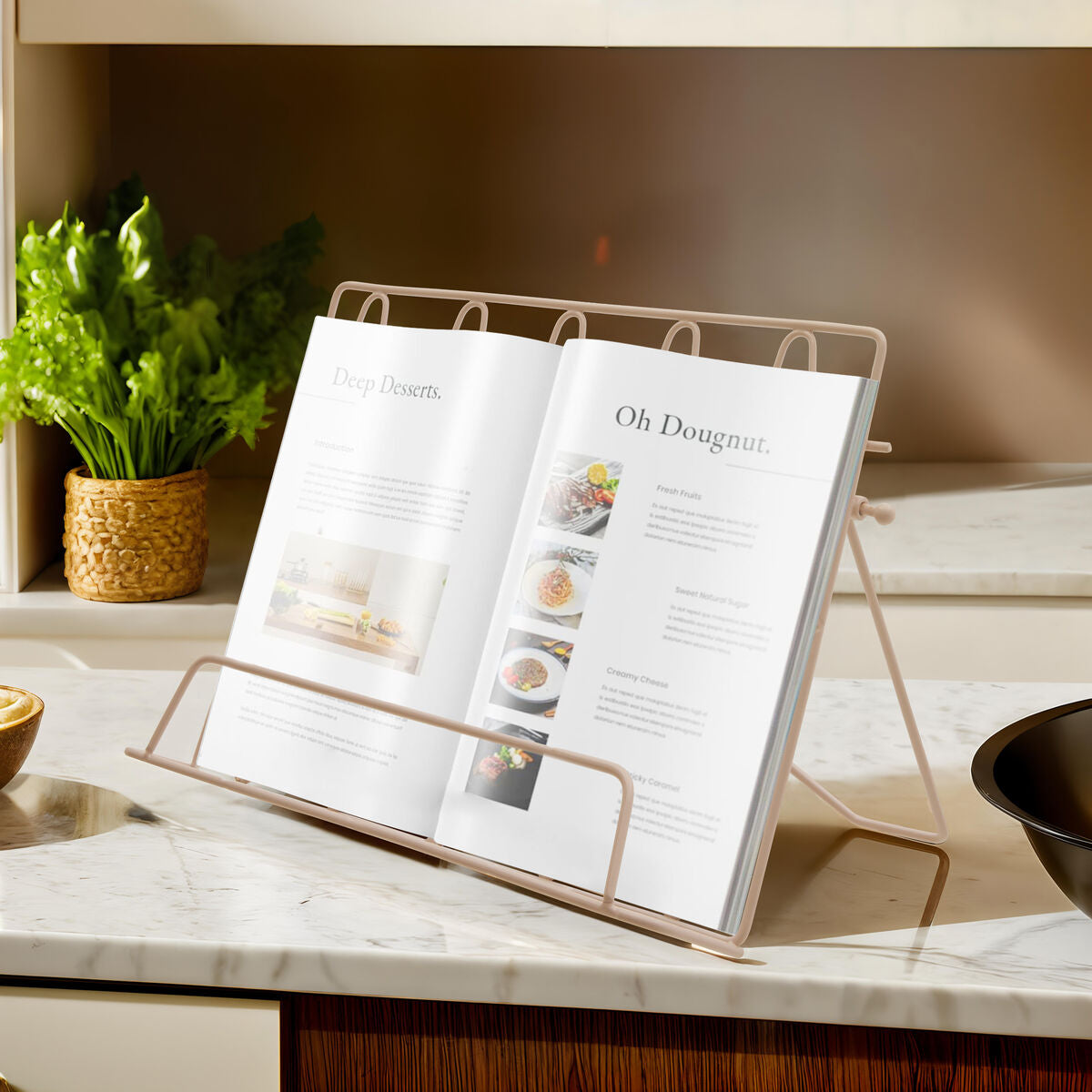 Pink Cookbook Stand with Geometric Design