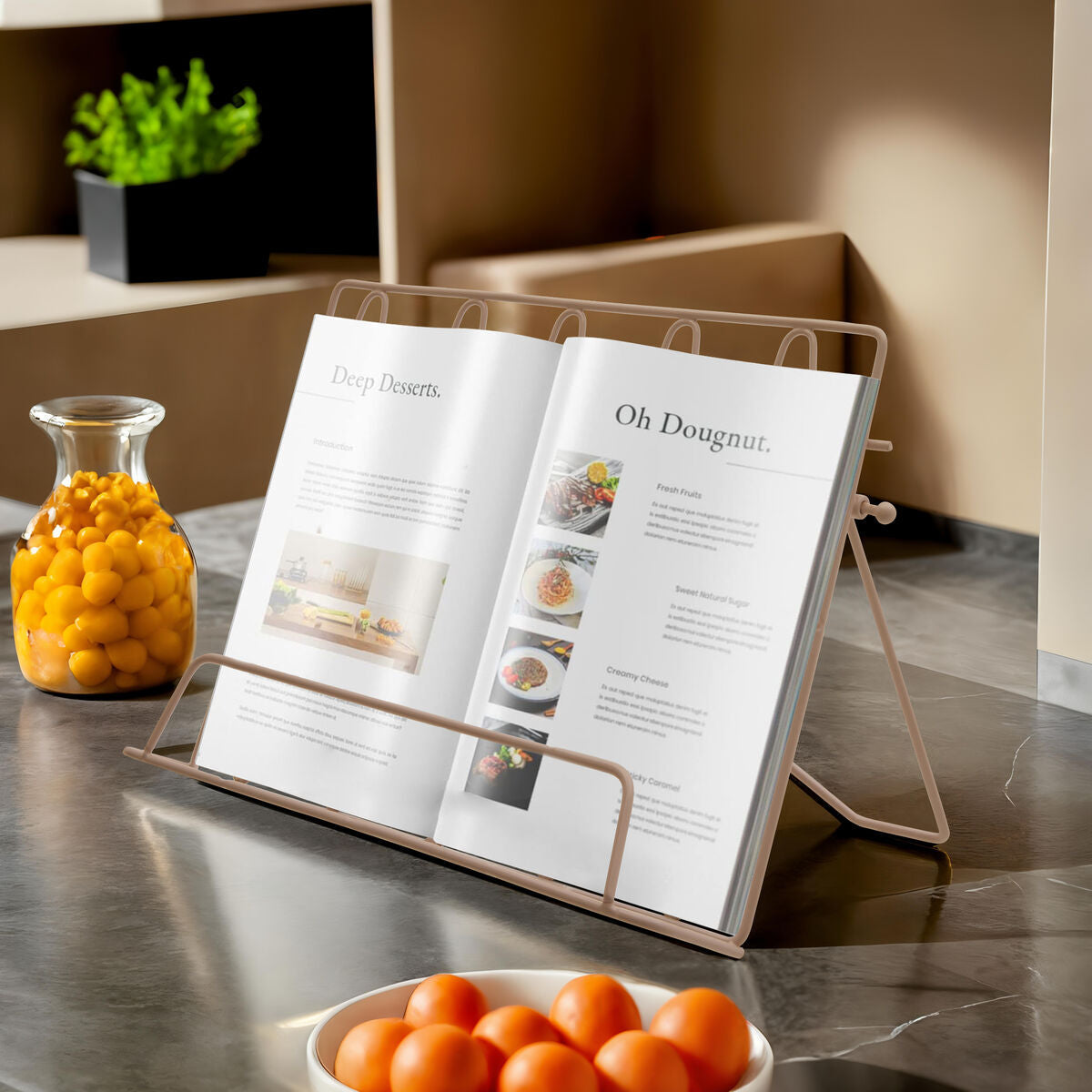 Pink Cookbook Stand with Geometric Design