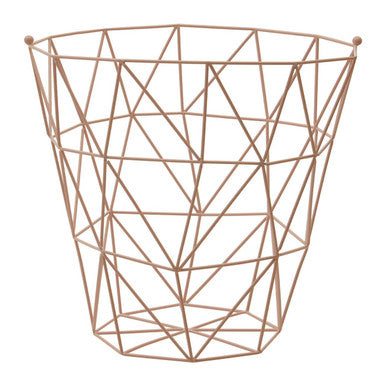 Pink Finish Storage Basket with Geometric Pattern