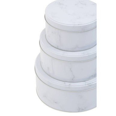Set of Three White Marble Effect Storage Tins