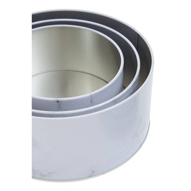 Set of Three White Marble Effect Storage Tins