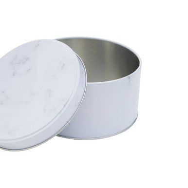 Set of Three White Marble Effect Storage Tins