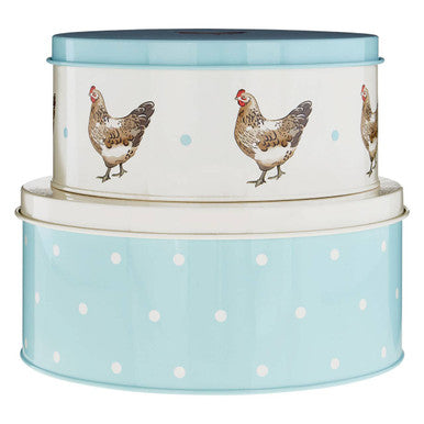 Set of 2 Round Cake Tins in Soft Blue and White
