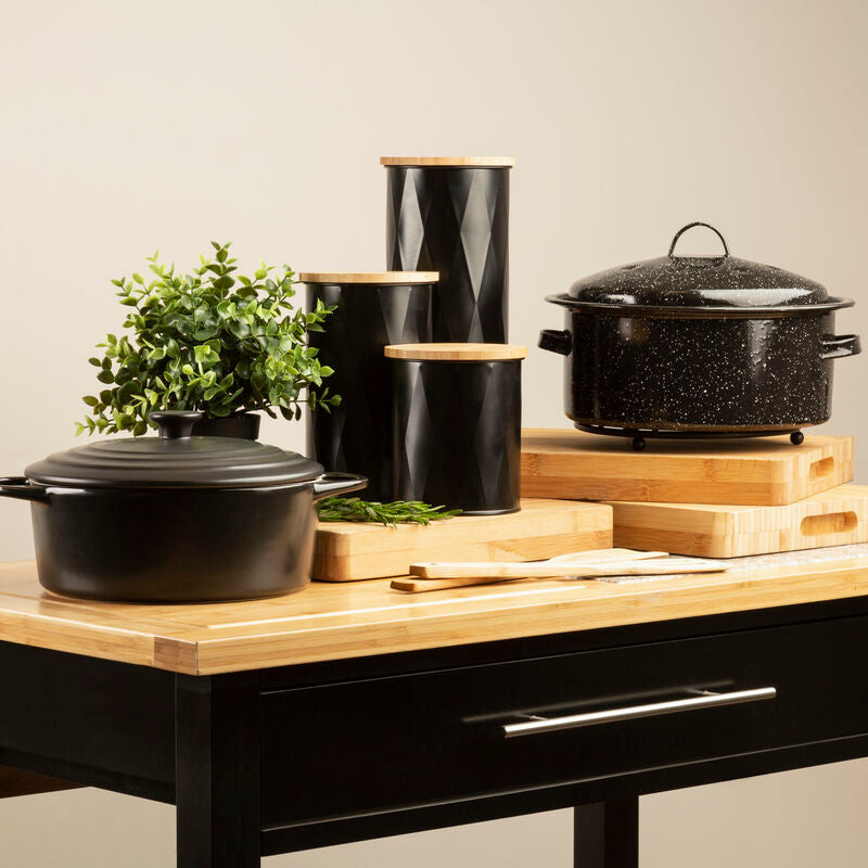 Black Large Storage Canister with Bamboo Lid