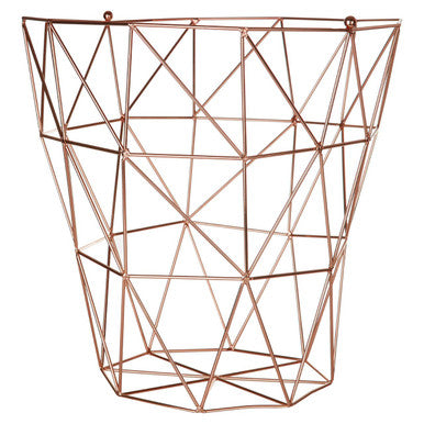 Copper Finish Storage Basket with Geometric Design