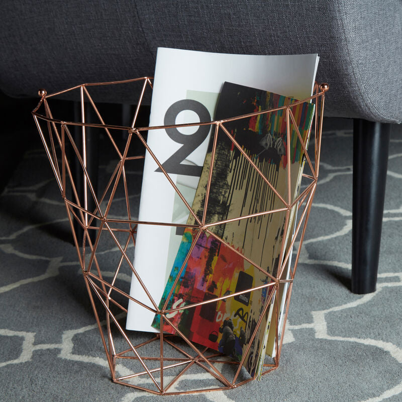 Copper Finish Storage Basket with Geometric Design