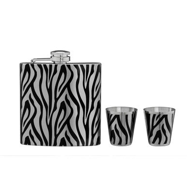 Zebra Hip Flask and Shot Glasses Set