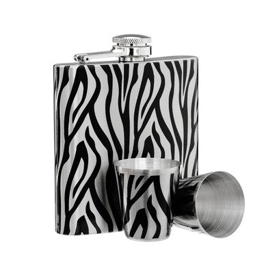 Zebra Hip Flask and Shot Glasses Set