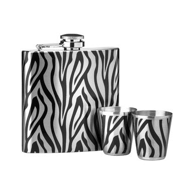 Zebra Hip Flask and Shot Glasses Set