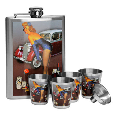 Pinup Hip 8oz Flask Set with 4 Cups