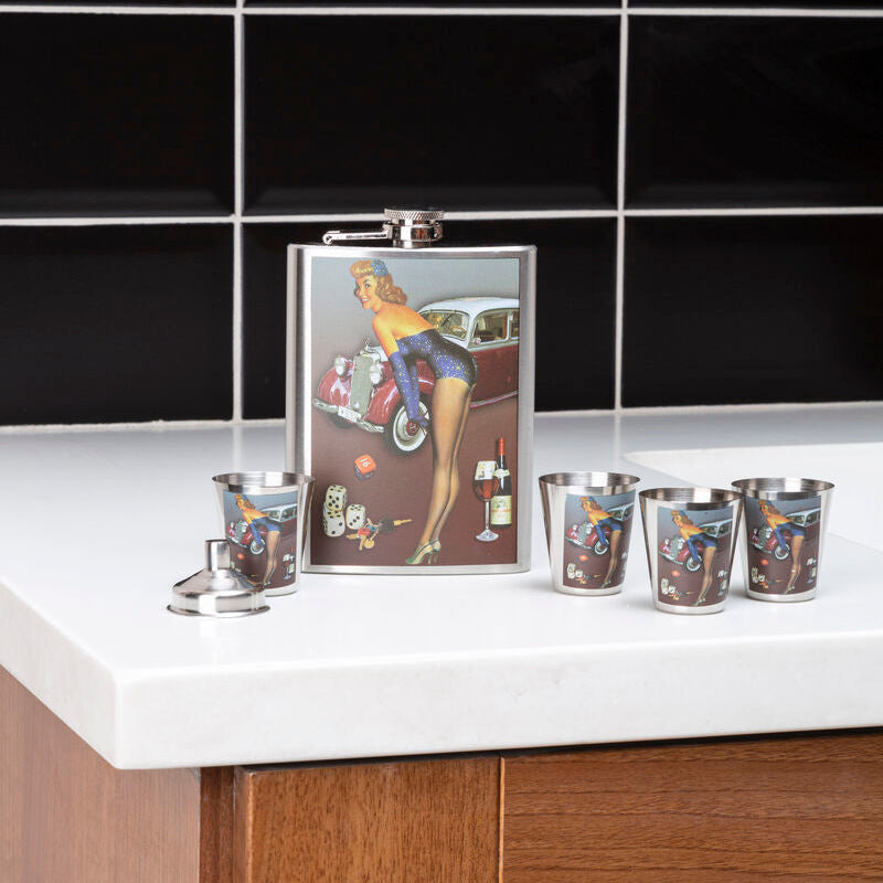 Pinup Hip 8oz Flask Set with 4 Cups