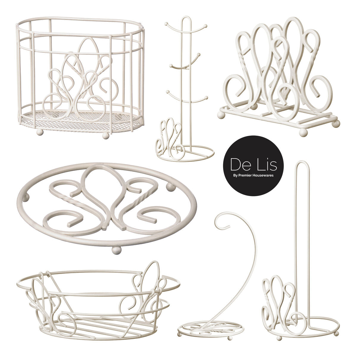 Cream Metal Napkin Holder with Fleur de Lis Design