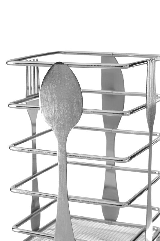 Fork Design Cutlery Caddy in Silver Mesh