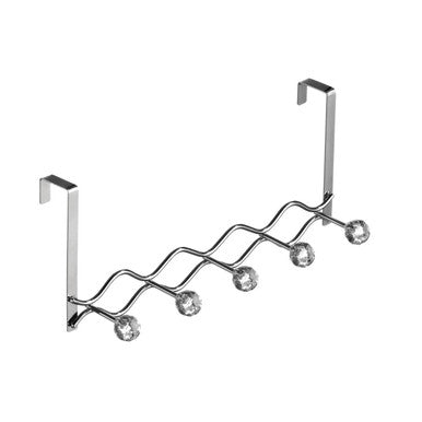 Chrome Over Door Hanger with Five Diamante Hooks