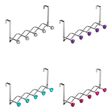 Chrome Over Door Hanger with Five Diamante Hooks
