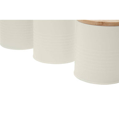 Set of Three Cream Kitchen Canisters with Bamboo Lids