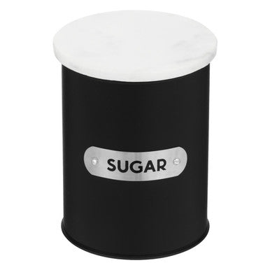 Black Enamel Sugar Canister with White Marble Lid