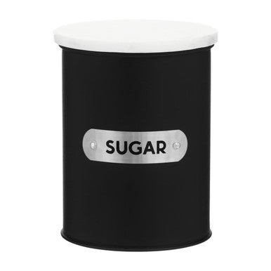 Black Enamel Sugar Canister with White Marble Lid