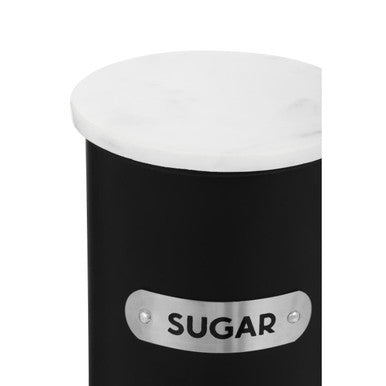 Black Enamel Sugar Canister with White Marble Lid