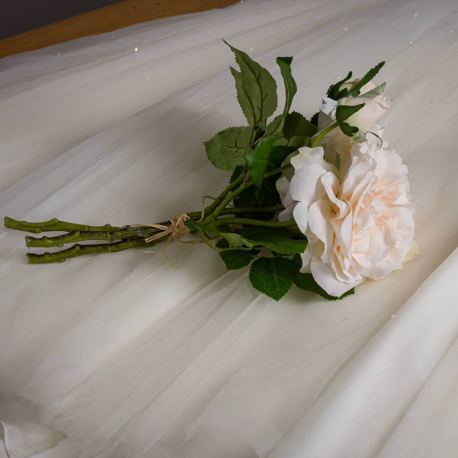 Peachy cream artificial rose bouquet with natural twine, rustic home decor centerpiece. by sostter at brixbailey.com