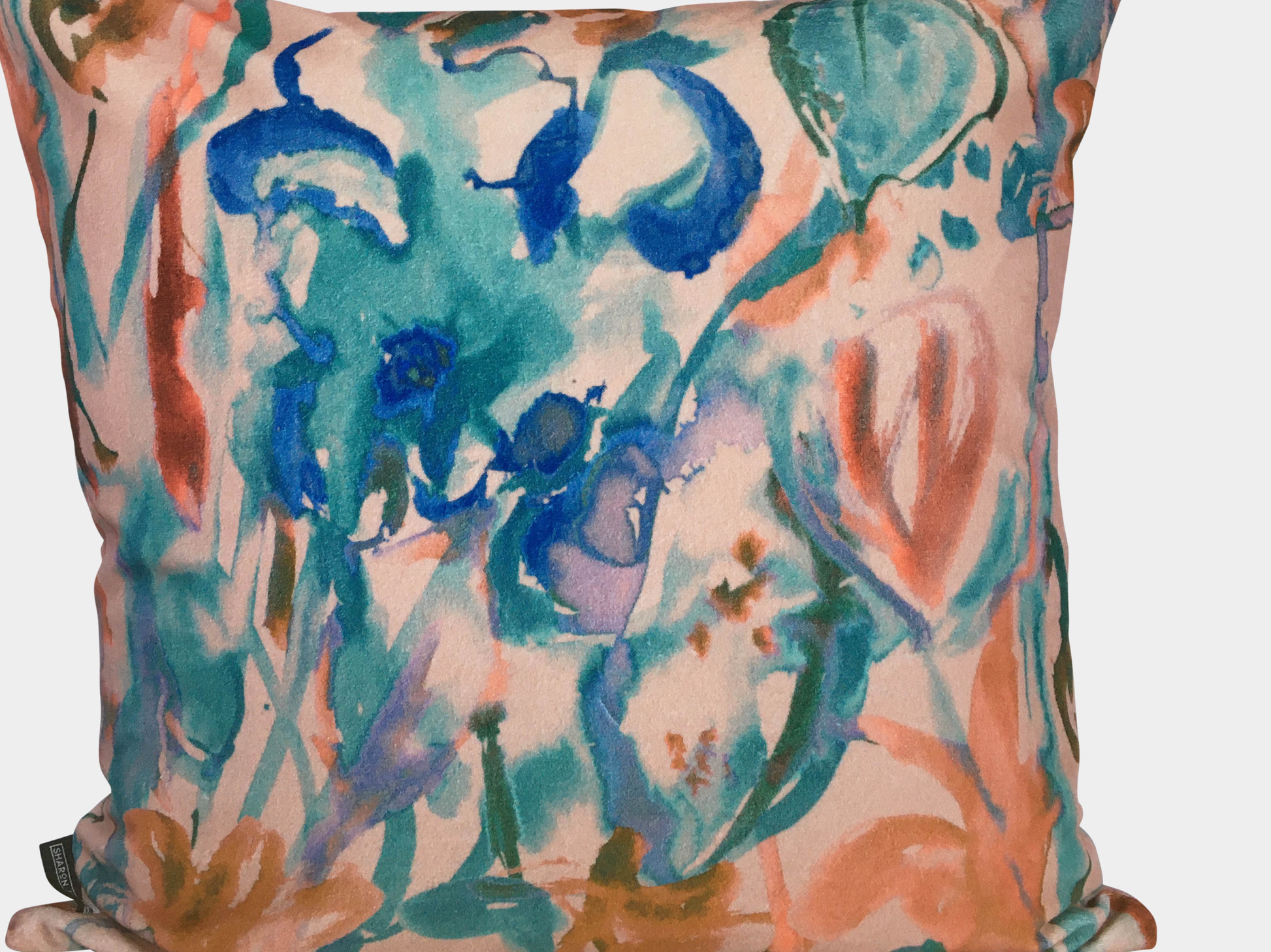 Watercolour Floral Velvet Cushion - Blush