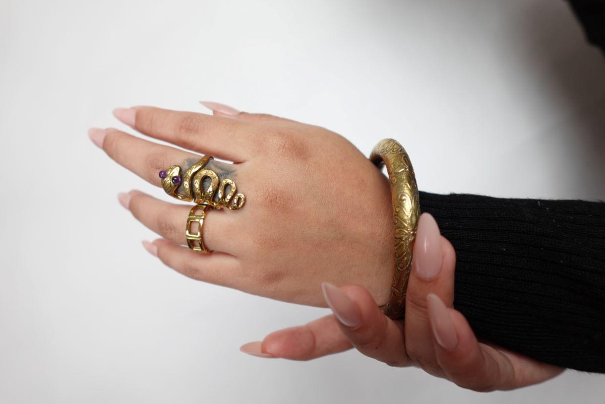 Etched Tribal Boho Brass Bangles Thick Engraved