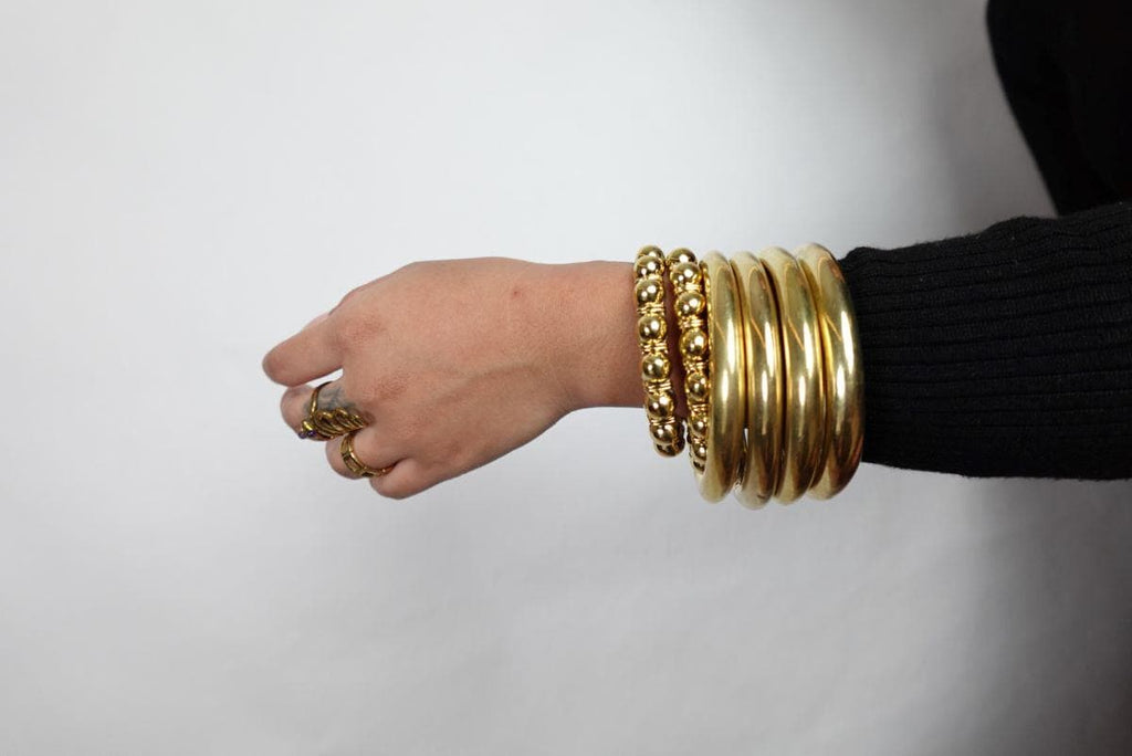 Beaded Orb Adjustable Brass and Silver Cuff