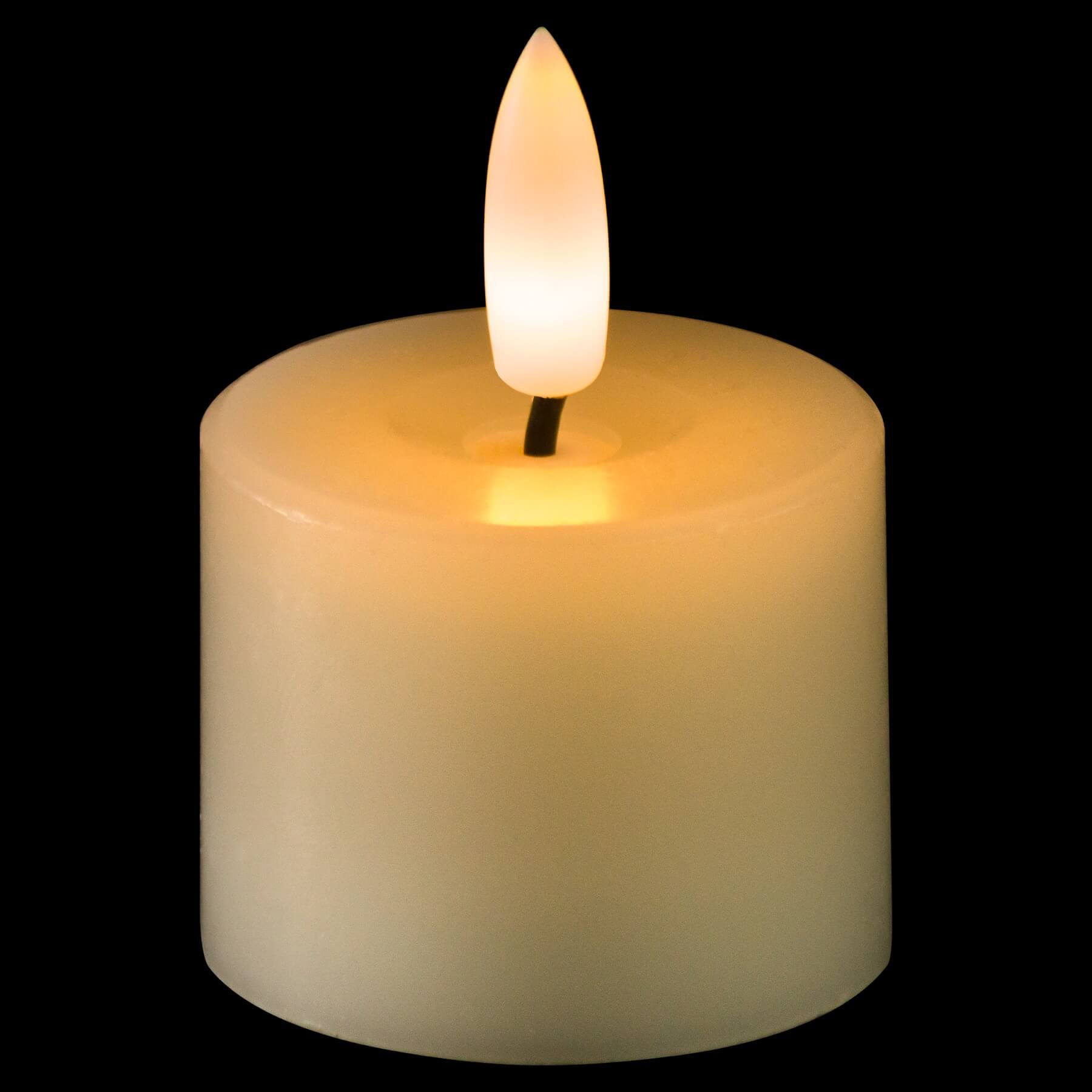 White LED tealight with realistic flickering flame, flameless and battery-powered for worry-free ambiance. by RoomLondon at brixbailey.com