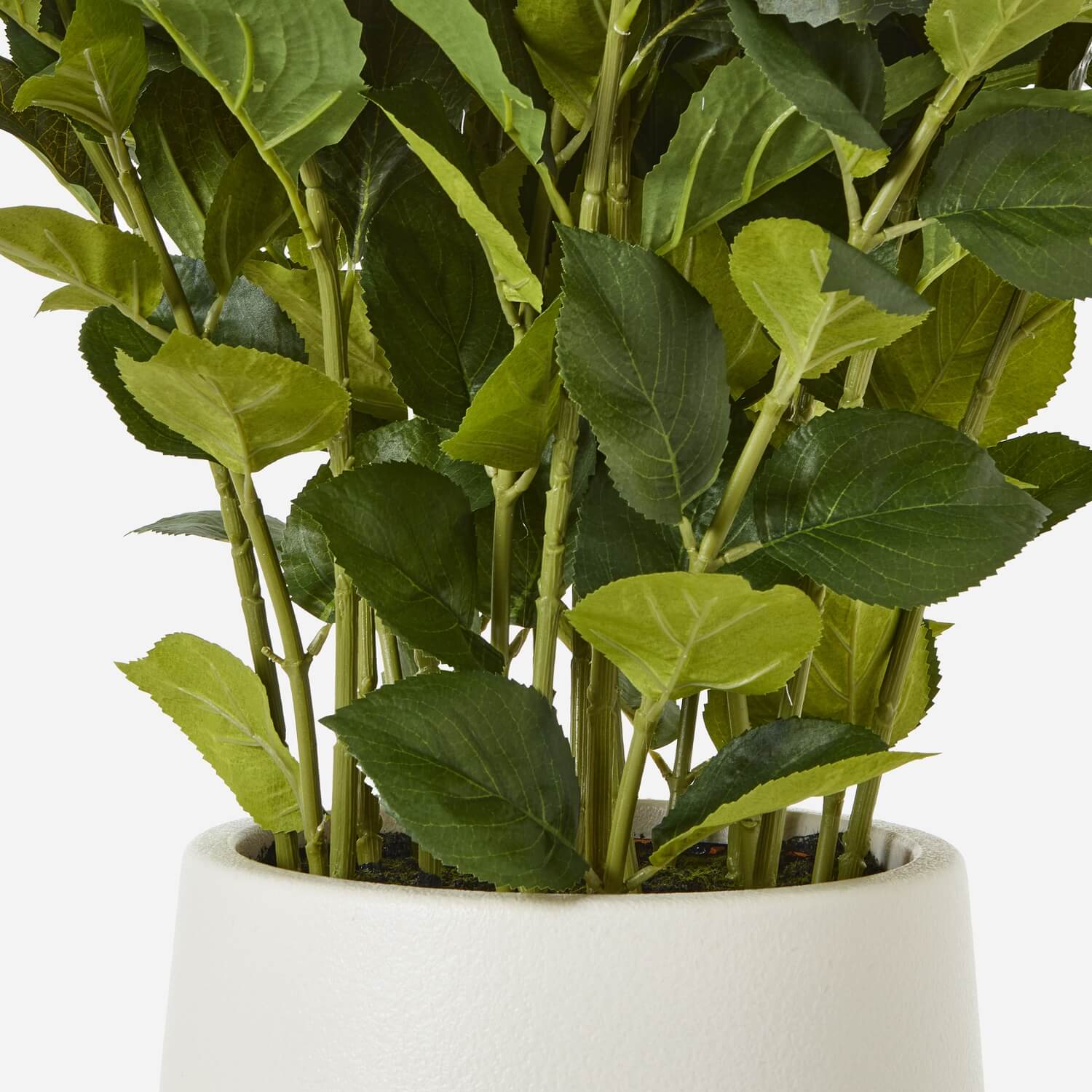 White faux hydrangea arrangement in vase, ultra-realistic plastic flowers for farmhouse or modern decor, 31 inches tall. by sostter at brixbailey.com