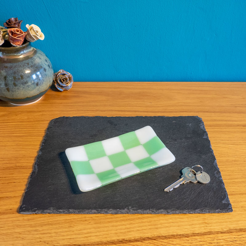 Chequered White and Colour Medium Glass Tray