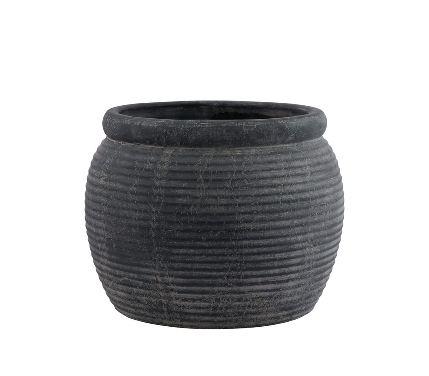 Black ribbed pot from Brix and Bailey Markeplace on a white background