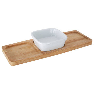 Bamboo Snack Tray with White Dipping Bowl
